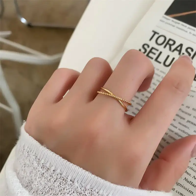 18K Gold-Plated Titanium Steel Double Ring - Image 4