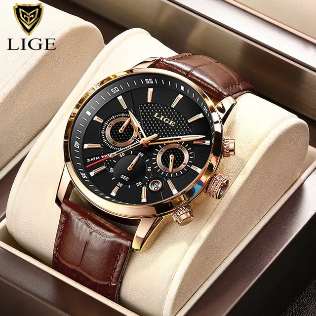 2023 New Mens Watches LIGE Top Brand Luxury Leather Casual Quartz - Image 11