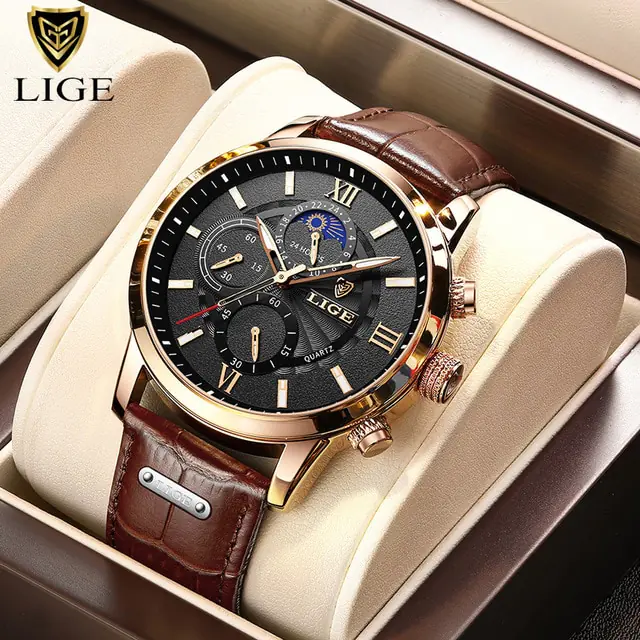 2023 New Mens Watches LIGE Top Brand Luxury Leather Casual Quartz - Image 12