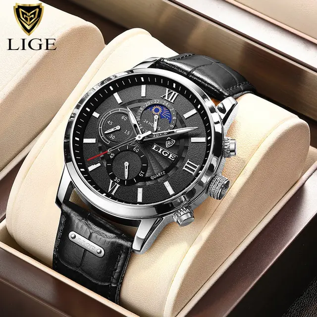 2023 New Mens Watches LIGE Top Brand Luxury Leather Casual Quartz - Image 13