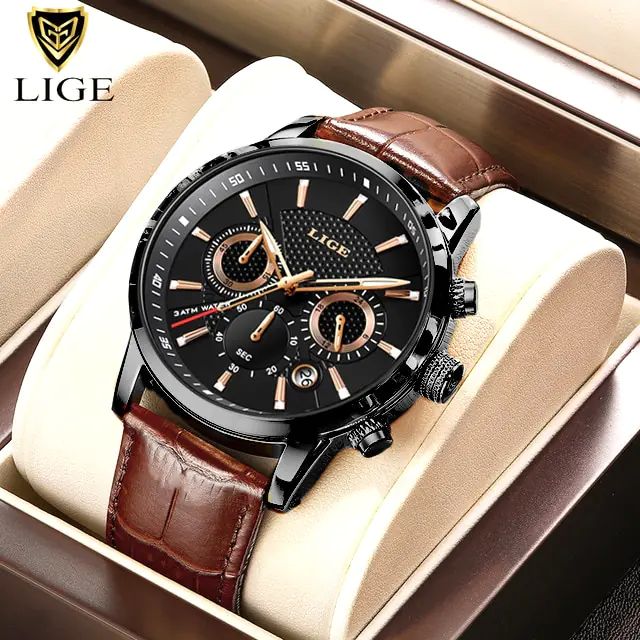 2023 New Mens Watches LIGE Top Brand Luxury Leather Casual Quartz - Image 14