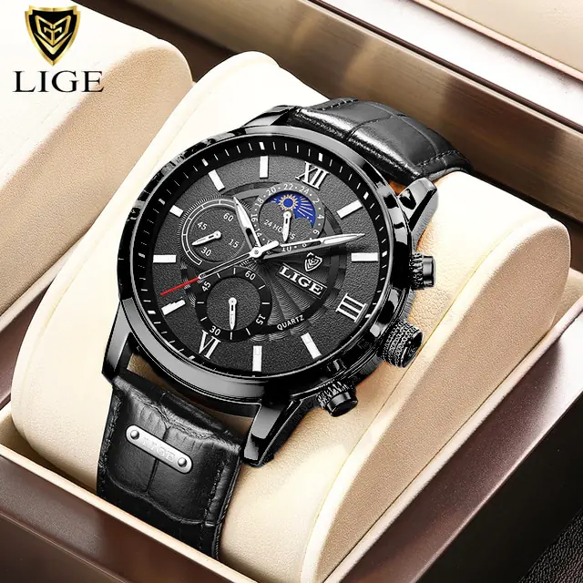 2023 New Mens Watches LIGE Top Brand Luxury Leather Casual Quartz - Image 15