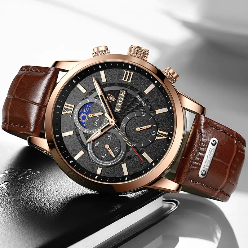 2023 New Mens Watches LIGE Top Brand Luxury Leather Casual Quartz - Image 3