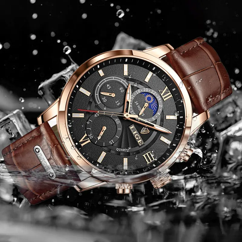 2023 New Mens Watches LIGE Top Brand Luxury Leather Casual Quartz - Image 4