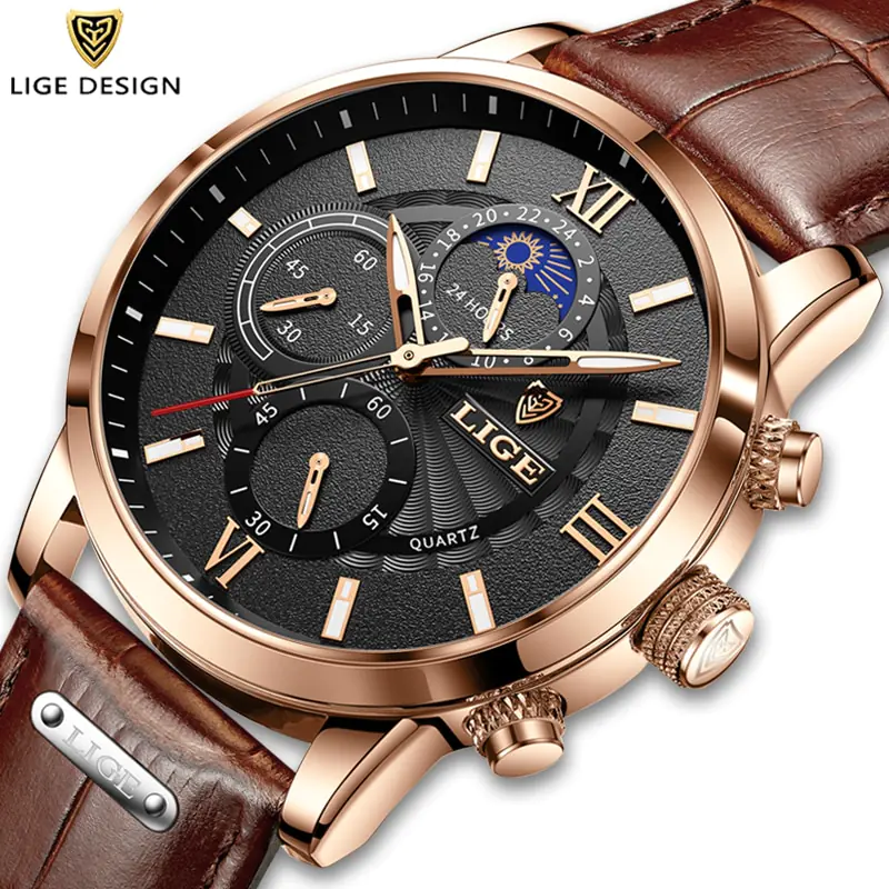 2023 New Mens Watches LIGE Top Brand Luxury Leather Casual Quartz - Image 6