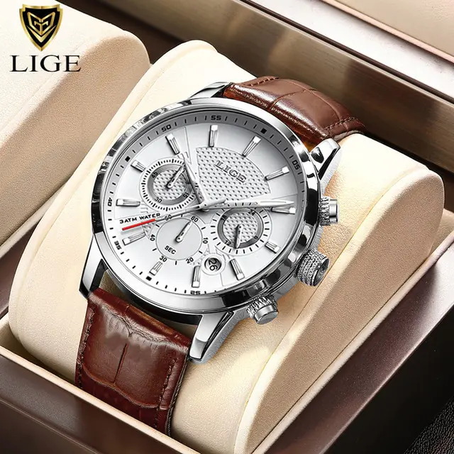 2023 New Mens Watches LIGE Top Brand Luxury Leather Casual Quartz - Image 7