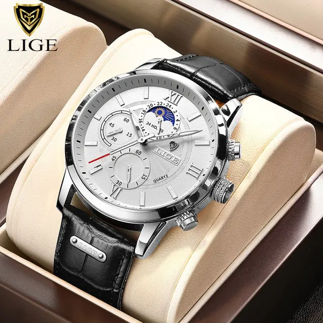 2023 New Mens Watches LIGE Top Brand Luxury Leather Casual Quartz - Image 8