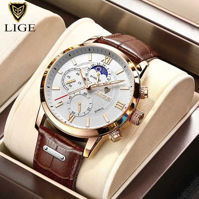 2023 New Mens Watches LIGE Top Brand Luxury Leather Casual Quartz - Image 9