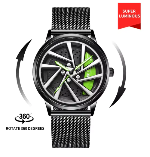 360° Rotating Quartz Sports Watch - Waterproof Car Rim Design for Men - Image 4