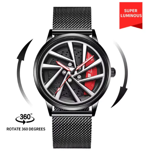360° Rotating Quartz Sports Watch - Waterproof Car Rim Design for Men - Image 6