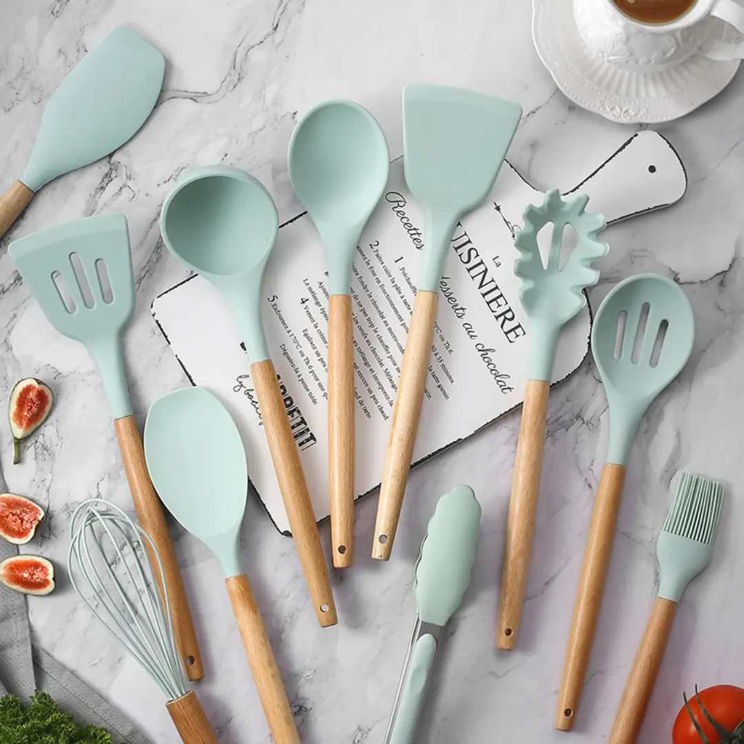 5/12pc Kitchen Utensil Set Wooden Handle - Image 2