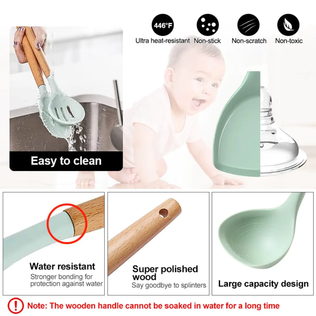 5/12pc Kitchen Utensil Set Wooden Handle - Image 4