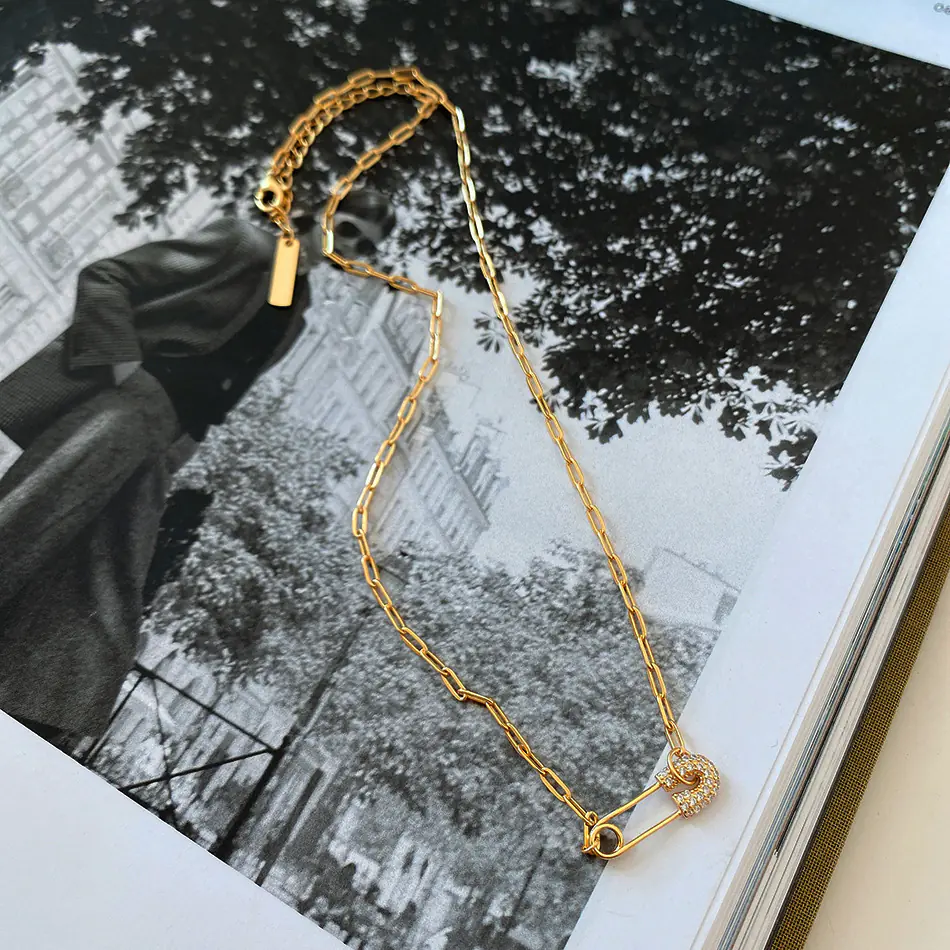 925 Silver Gold Chain Necklace with Pendant and Diamonds - Image 2