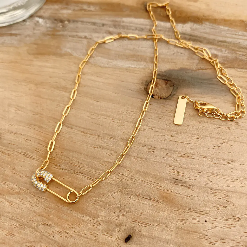 925 Silver Gold Chain Necklace with Pendant and Diamonds - Image 3