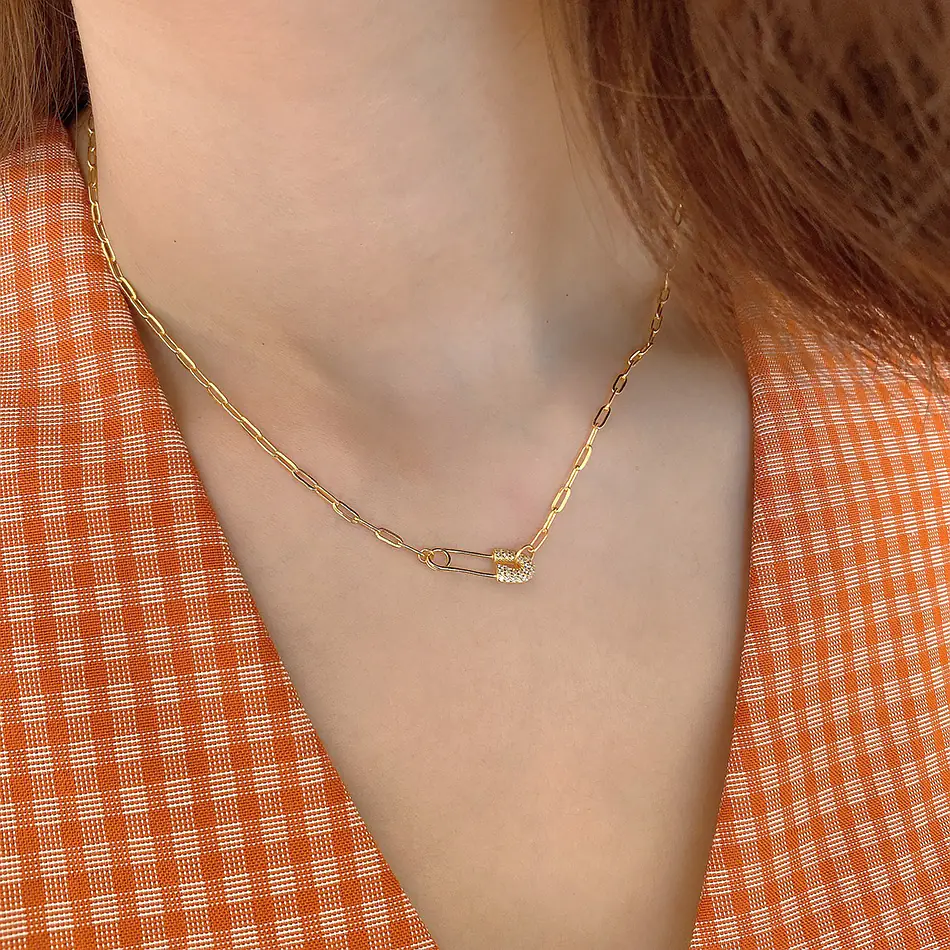 925 Silver Gold Chain Necklace with Pendant and Diamonds - Image 4