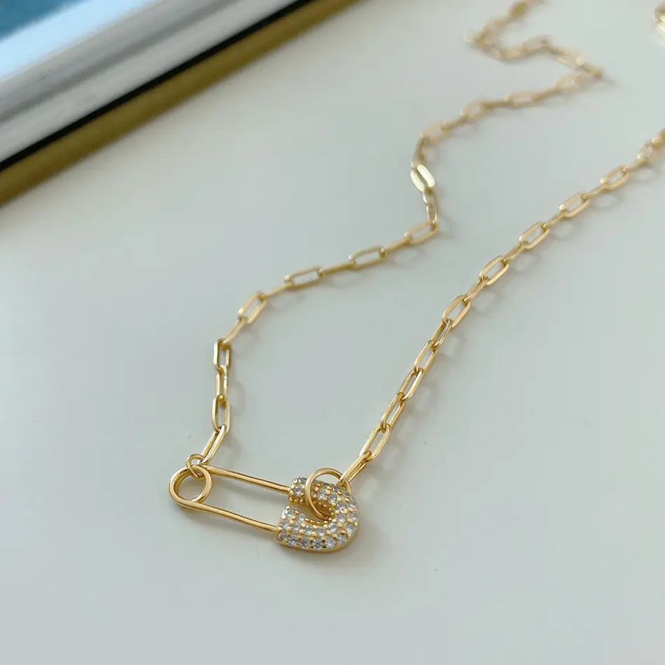 925 Silver Gold Chain Necklace with Pendant and Diamonds - Image 5