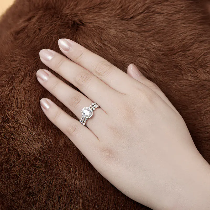 925 Sterling Silver Oval Stone Double Ring Set - Image 10