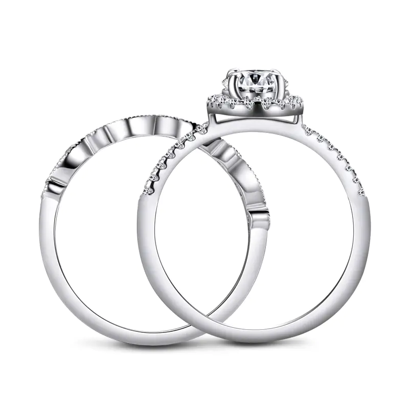 925 Sterling Silver Oval Stone Double Ring Set - Image 3