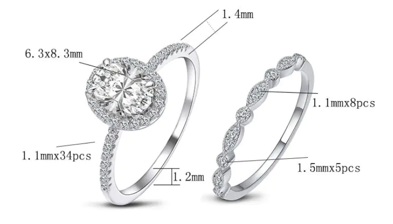 925 Sterling Silver Oval Stone Double Ring Set - Image 7