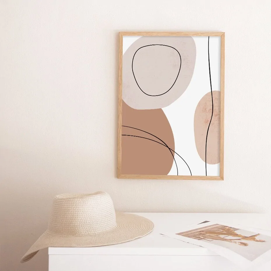 Abstract Geometric Beige Boho Style Canvas Wall Art Painting - Image 4