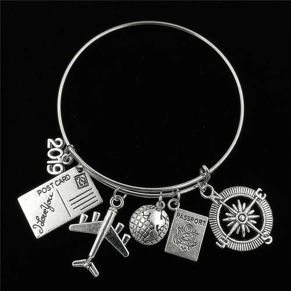 Alloy Travel Bracelet with Compass Pendant