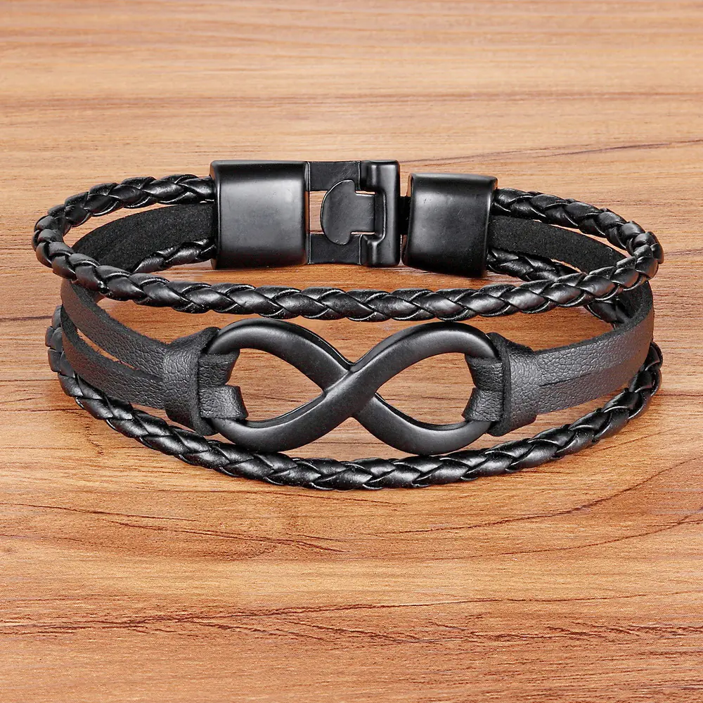 Black Stainless Steel Braided Bracelet - Stylish Design - Image 3