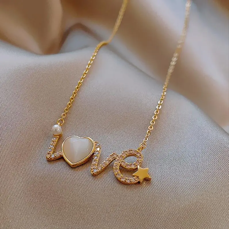 Cat's Eye Stone Necklace with LOVE Pendant (2020 Style) - Image 2