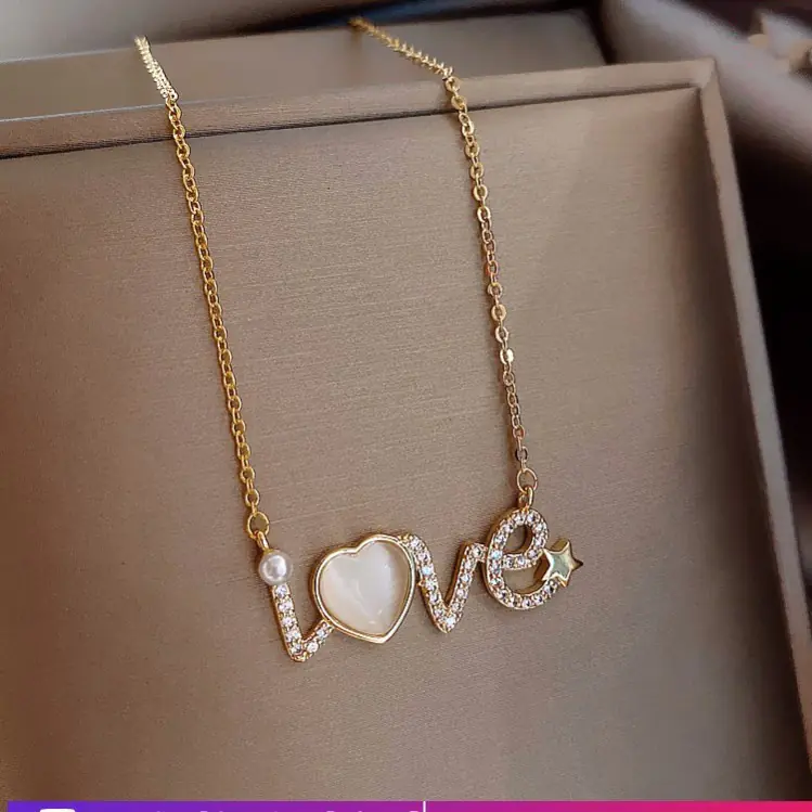 Cat's Eye Stone Necklace with LOVE Pendant (2020 Style) - Image 3