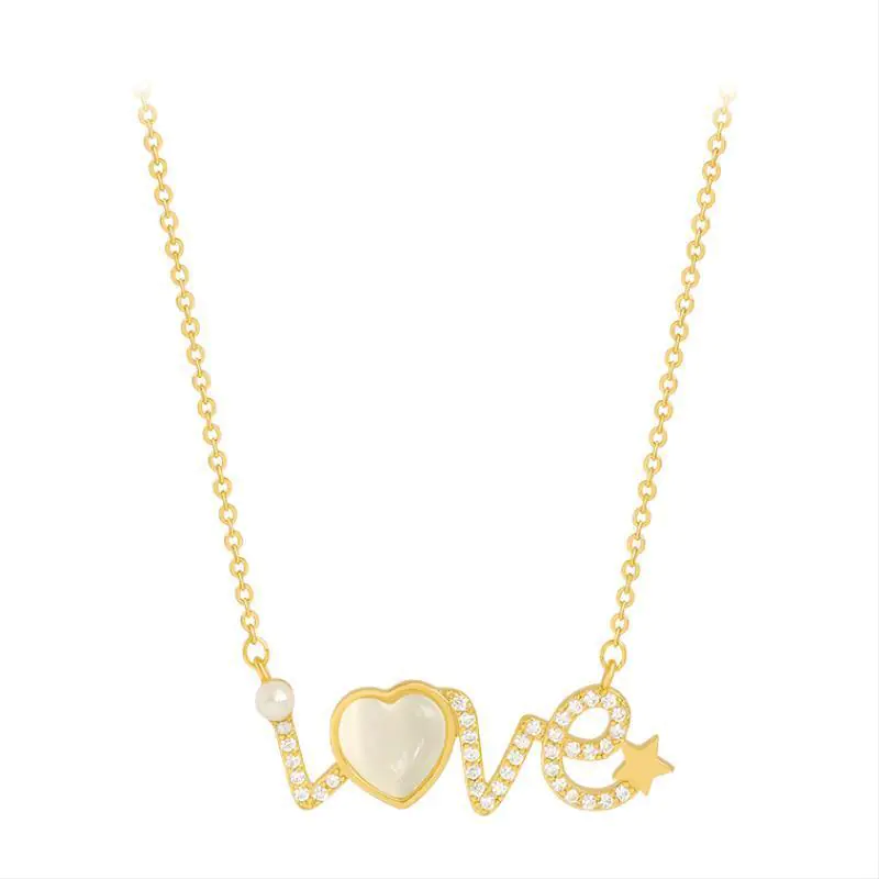 Cat's Eye Stone Necklace with LOVE Pendant (2020 Style) - Image 4