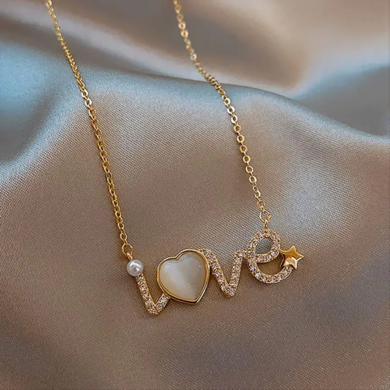 Cat's Eye Stone Necklace with LOVE Pendant (2020 Style) - Image 5