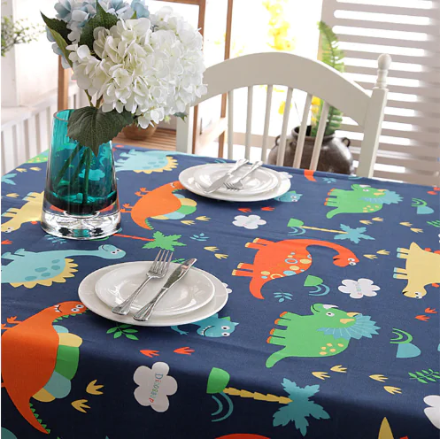 Cotton Cartoon Dinosaur Tablecloth for Kids' Room