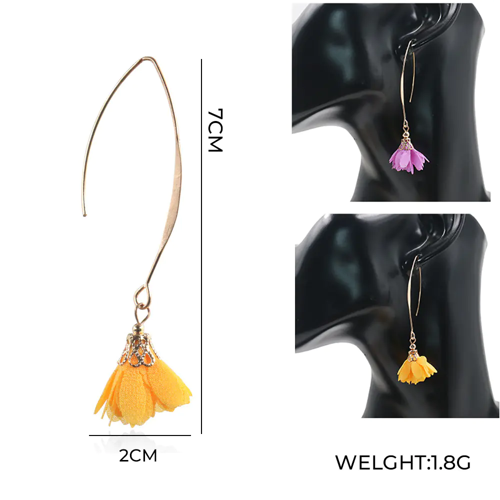 Creative Rose Fabric Drop Earrings with Tassels - Image 10