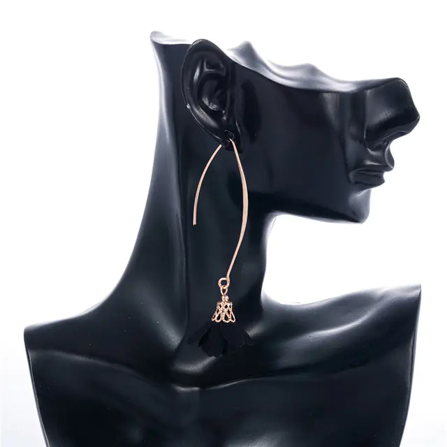 Creative Rose Fabric Drop Earrings with Tassels - Image 12