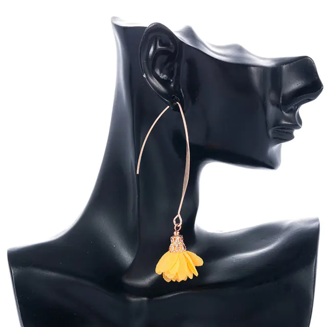 Creative Rose Fabric Drop Earrings with Tassels - Image 14