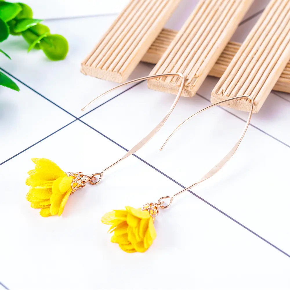 Creative Rose Fabric Drop Earrings with Tassels - Image 16