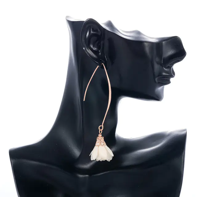 Creative Rose Fabric Drop Earrings with Tassels - Image 3