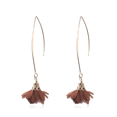 Creative Rose Fabric Drop Earrings with Tassels - Image 5