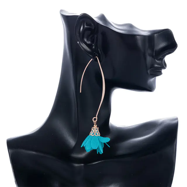 Creative Rose Fabric Drop Earrings with Tassels - Image 7