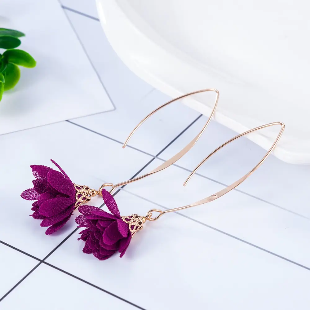 Creative Rose Fabric Drop Earrings with Tassels - Image 8