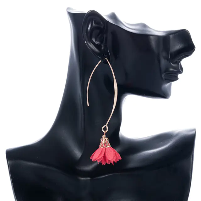 Creative Rose Fabric Drop Earrings with Tassels - Image 9