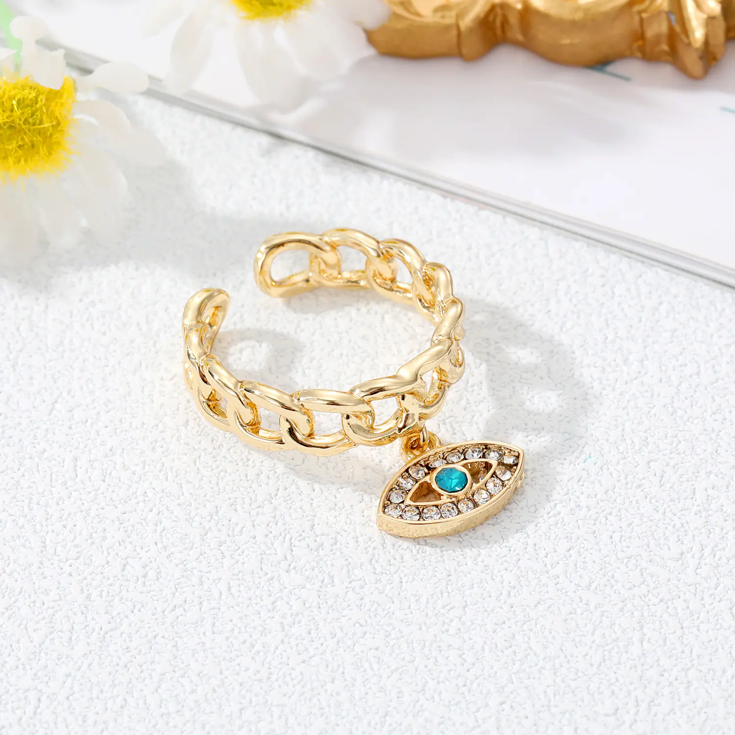 Devil's Eye Hollow Ring with Inlaid Zircon Bracelet