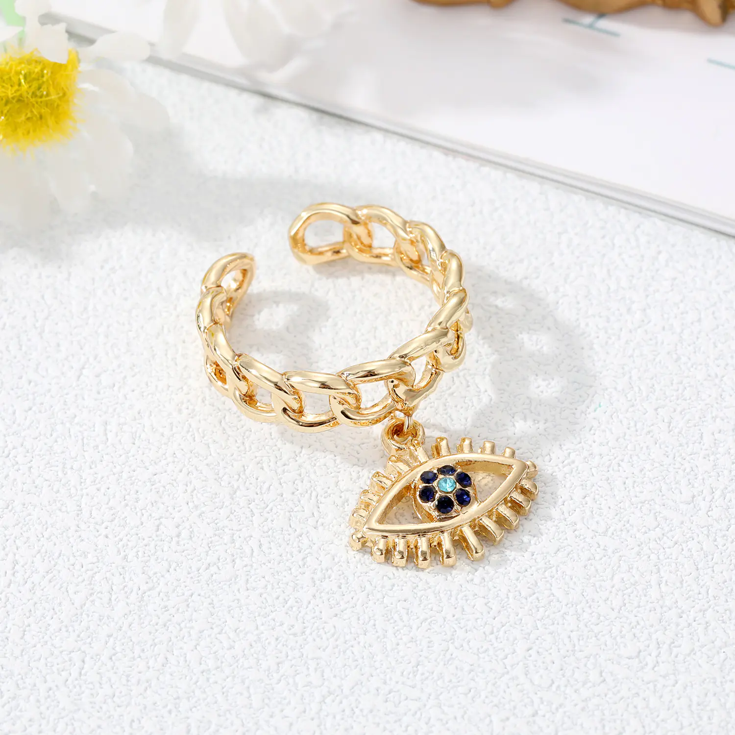 Devil's Eye Hollow Ring with Inlaid Zircon Bracelet - Image 2