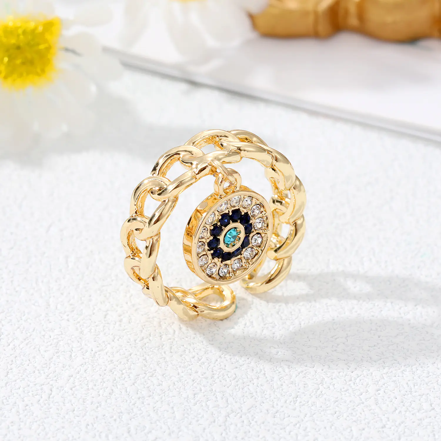 Devil's Eye Hollow Ring with Inlaid Zircon Bracelet - Image 4