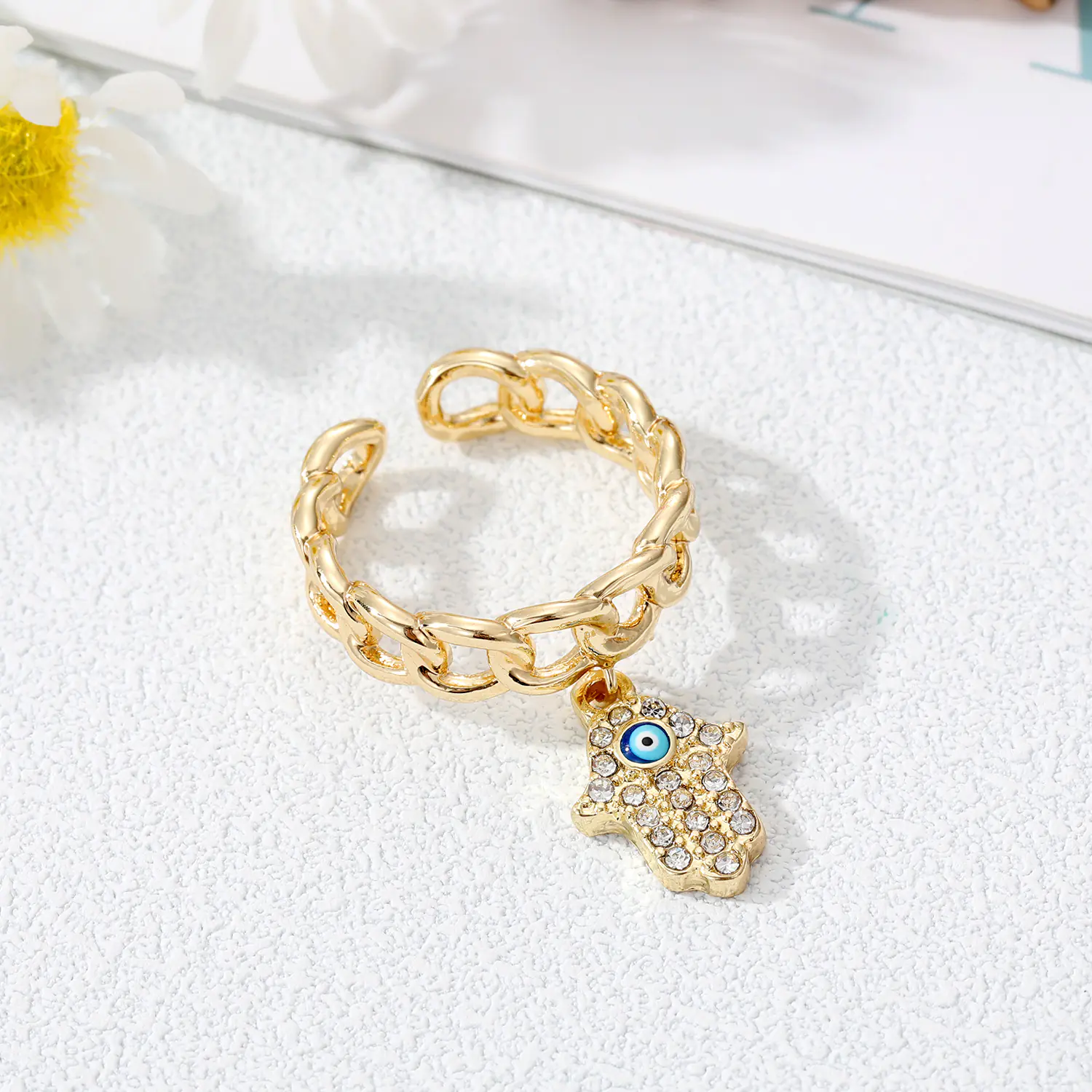 Devil's Eye Hollow Ring with Inlaid Zircon Bracelet - Image 5