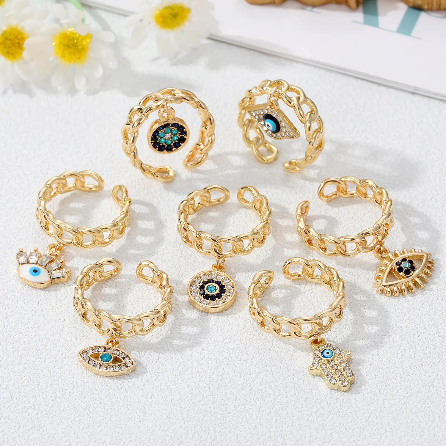 Devil's Eye Hollow Ring with Inlaid Zircon Bracelet - Image 6