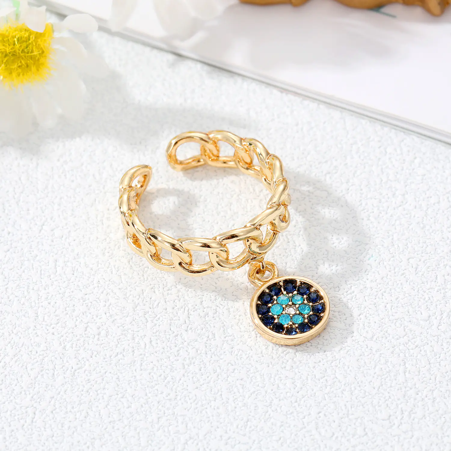 Devil's Eye Hollow Ring with Inlaid Zircon Bracelet - Image 8