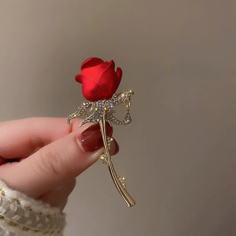 Diamond Inlaid Rose Tulip Brooch with Elegant Design - Image 2