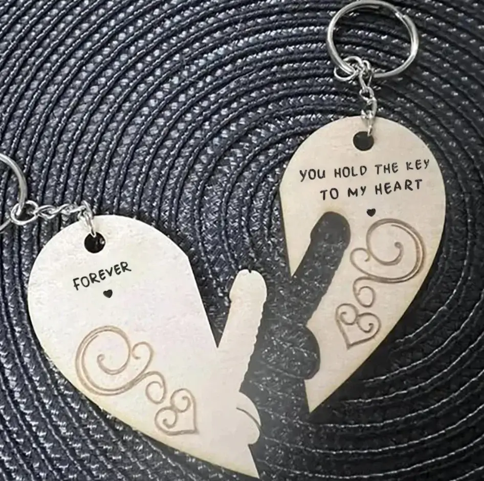 Engraved Wooden Love Couple Keychain - Image 2