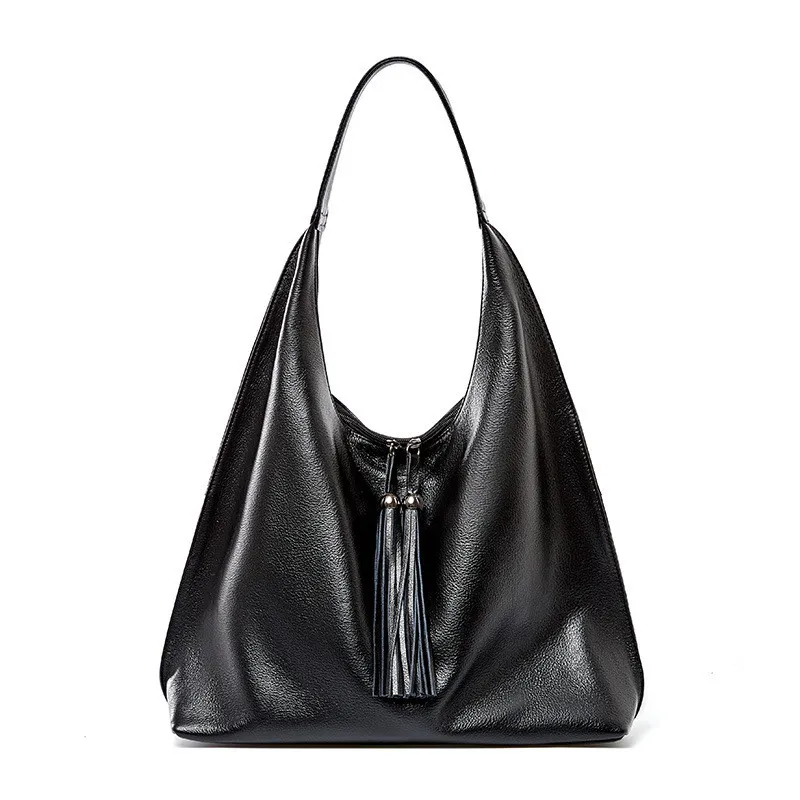 European And American Fashion Tassel Top Layer Cowhide Shoulder Big Bag - Image 6