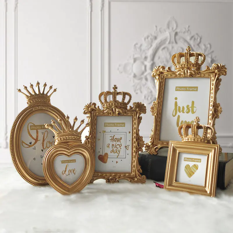 European Nordic Crown Photo Frame in Gold Resin - Image 9